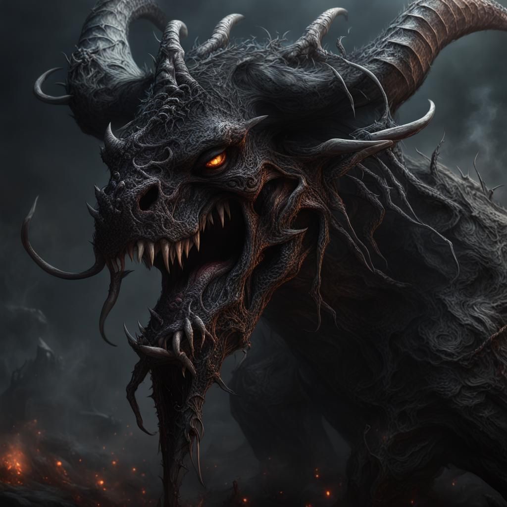 Undead Dragon Bull Portrait in Surrealist Style