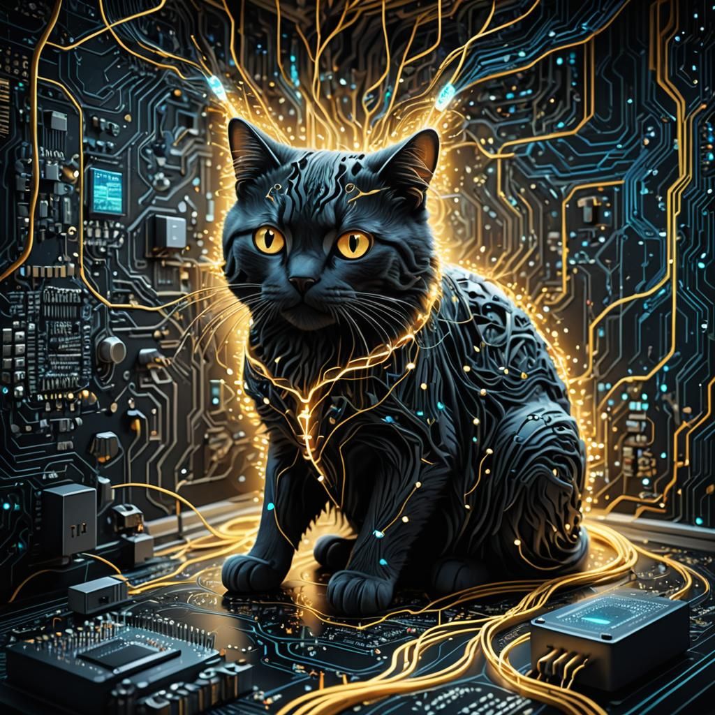 illustration depicting a landscape made of circuitry and dat...