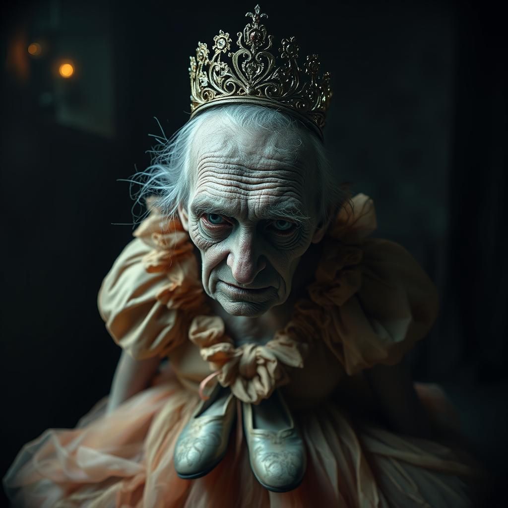 Eerie Macro Photo: Old Man Princess in Horror Style
