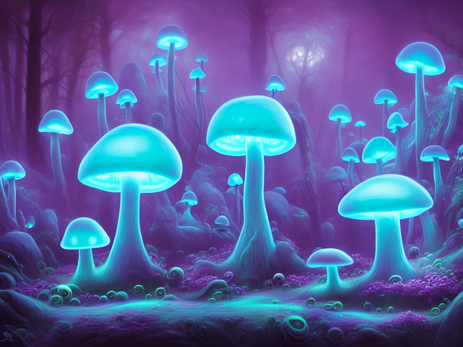 Bioluminescent Mushroom Circle in Ethereal Fantasy Style