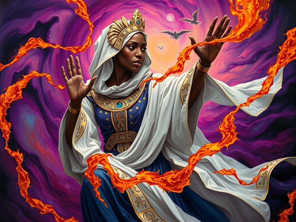 Mysterious Sudanese Sorceress in Vibrant Surrealism