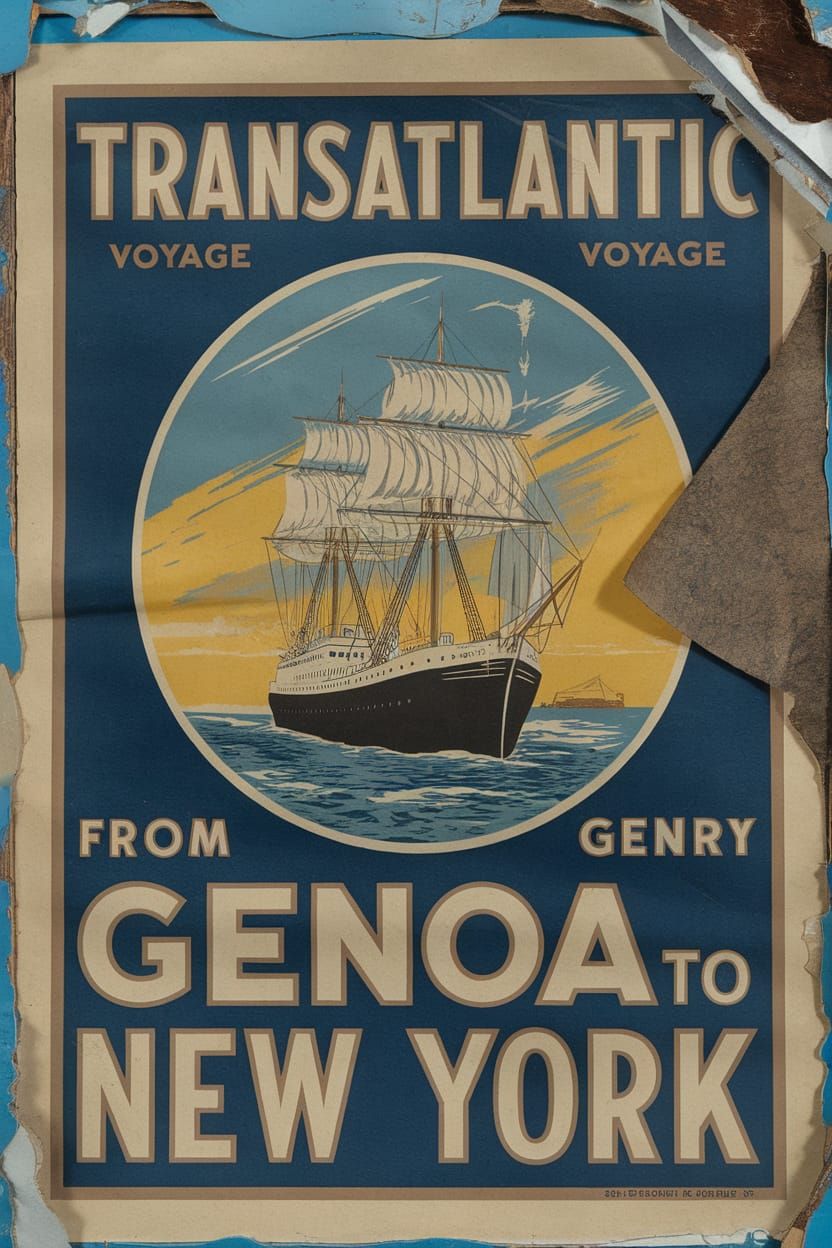 Vintage Transatlantic Voyage Poster from Genoa to New York
