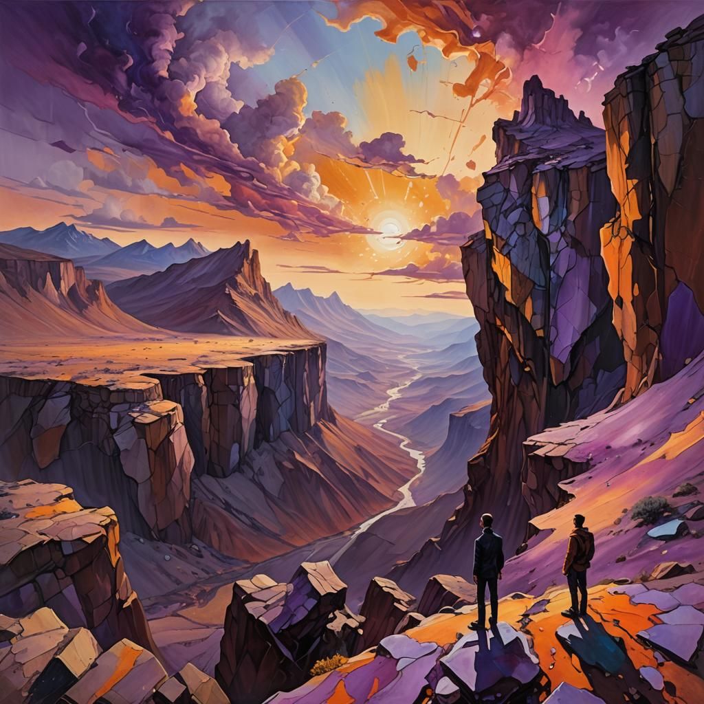 Surreal Landscape with Figure in Dreamlike Oil Painting