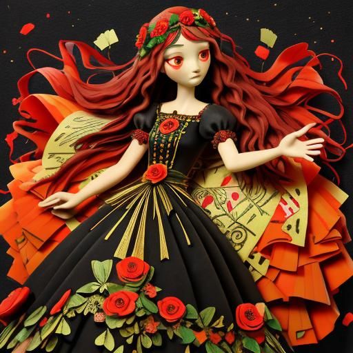 Poppy Paper Flower Woman in 3D Folk Art