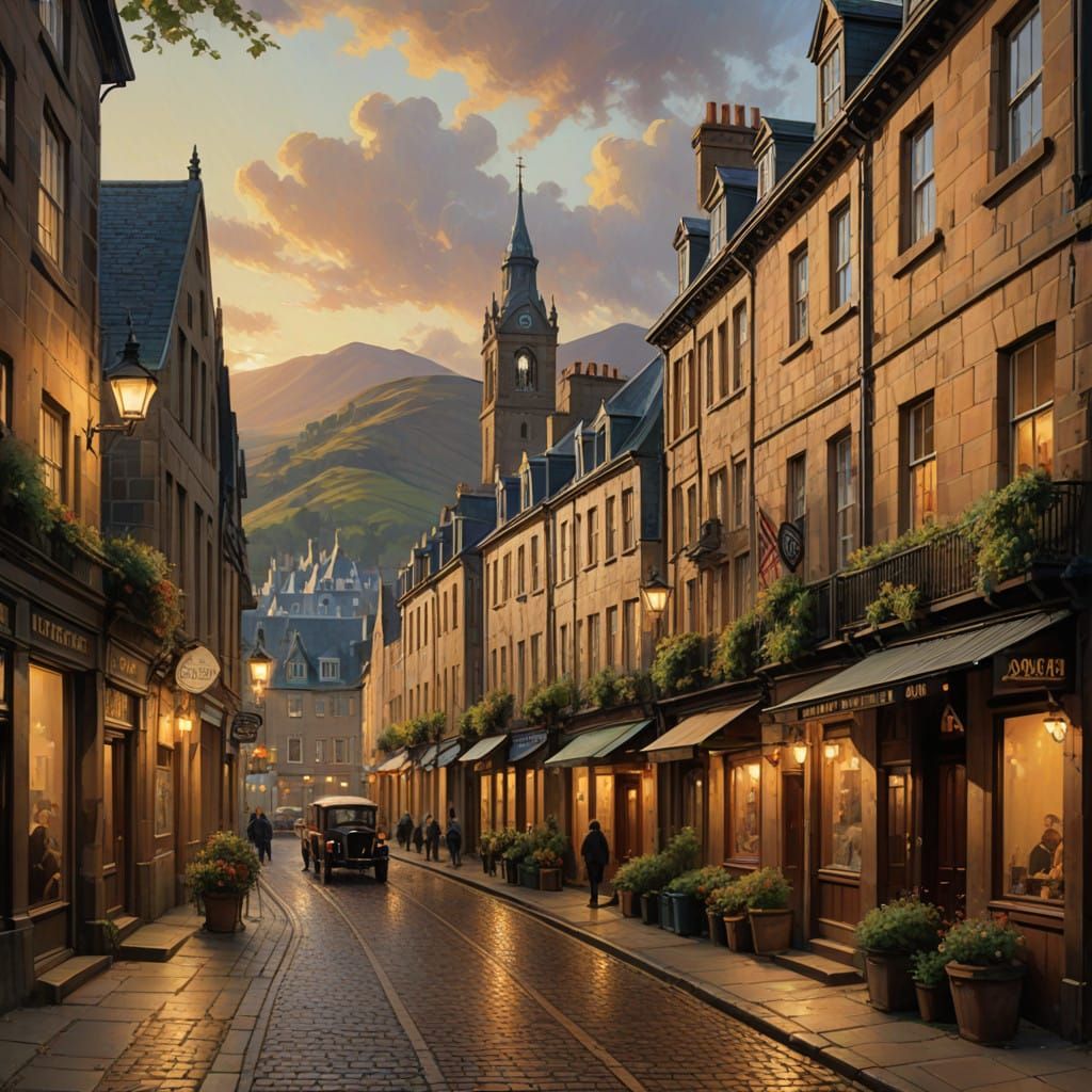 Serene Scottish Cityscape in Golden Light