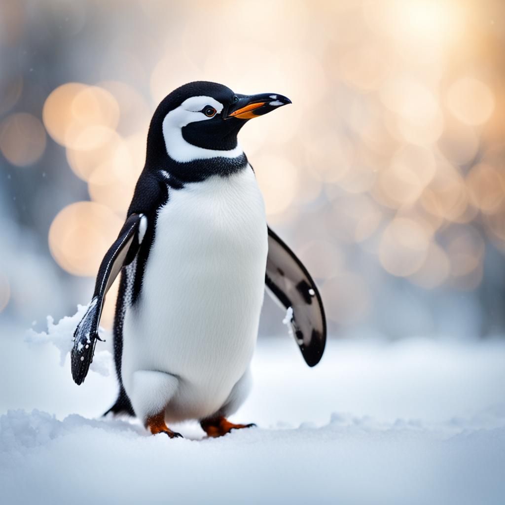 Penguin Waving on Snow, Professional Photography