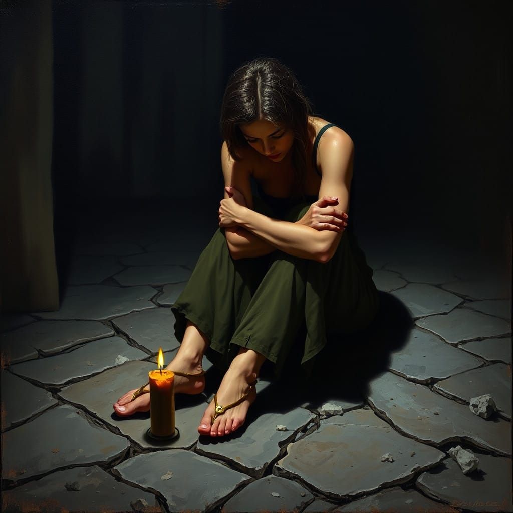 A Woman Lost in Somber Contemplation