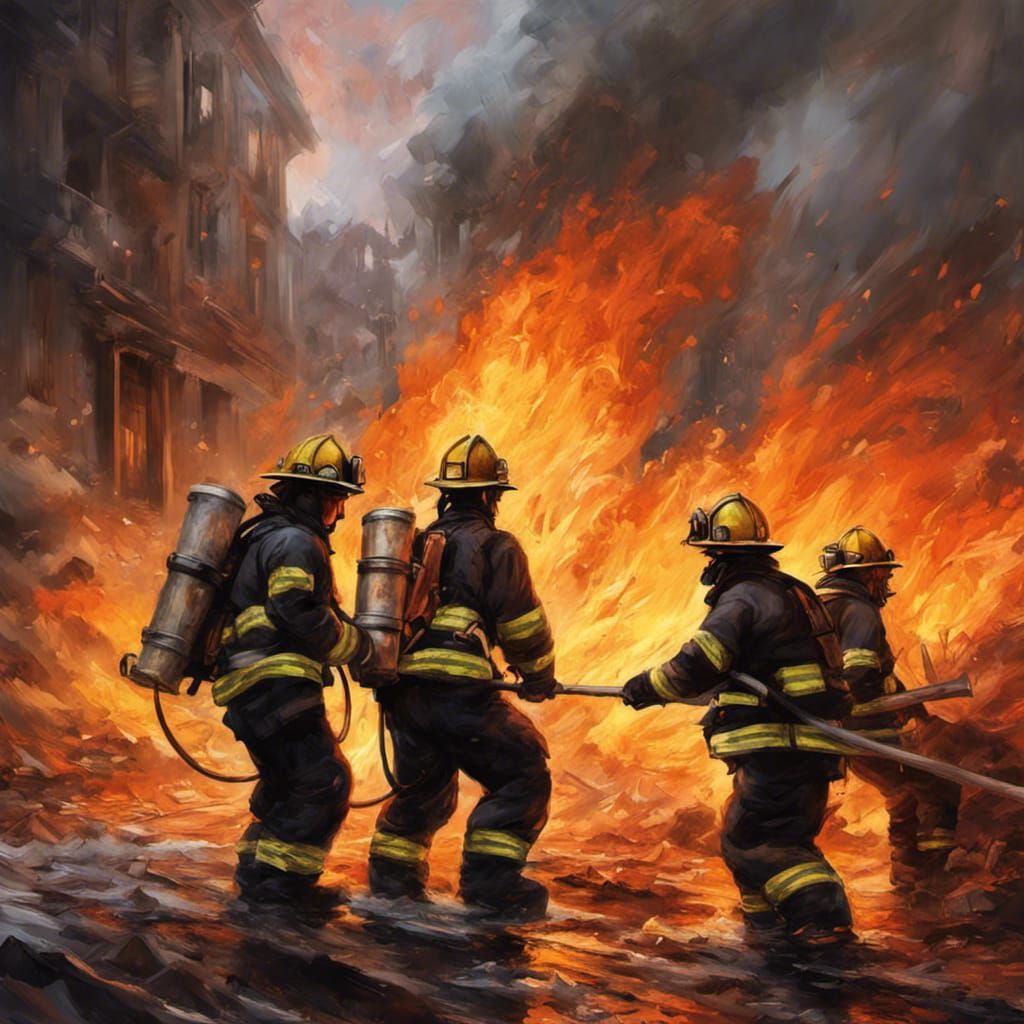 Firefighters Blaze: Impasto Digital Oil Painting