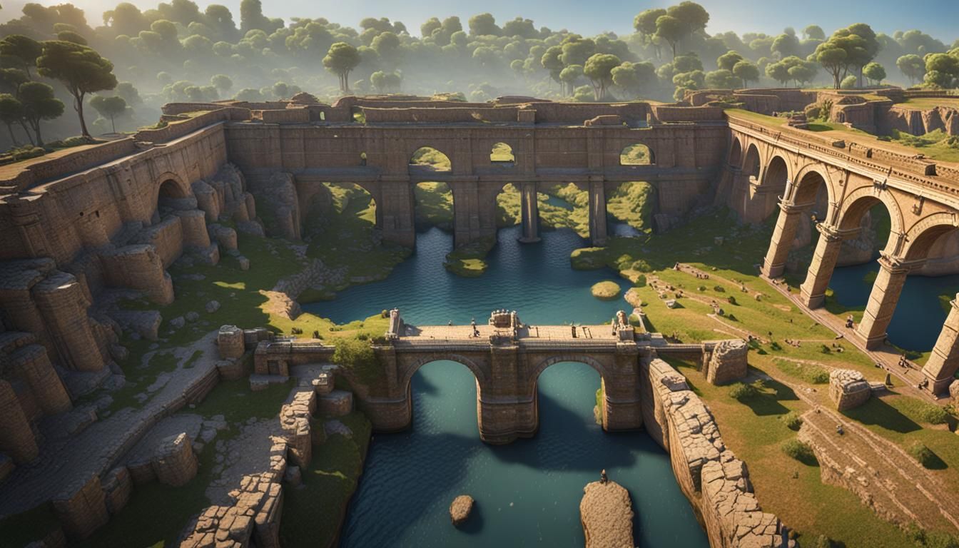 Ancient Rome Aqueduct Landscape in 3D Cinematic Style
