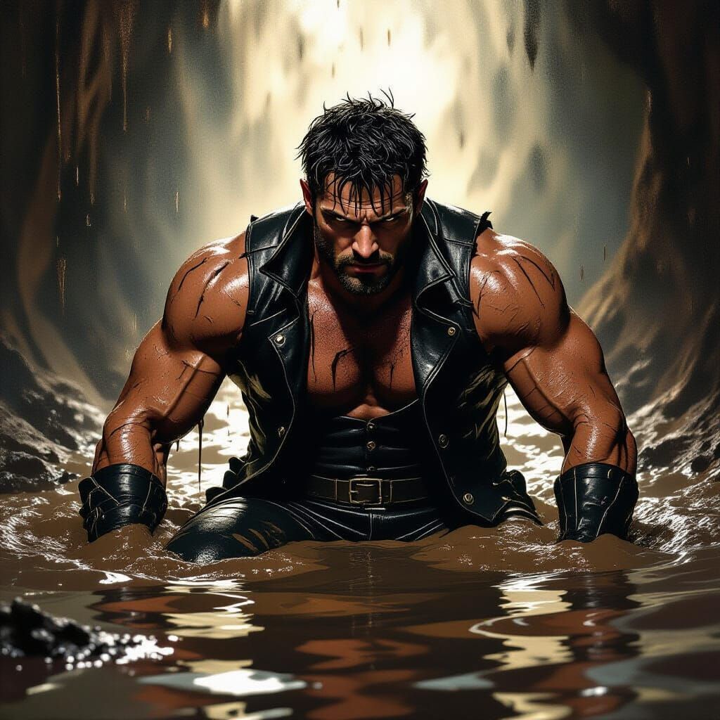 Man Sinks in Mud: Dark Fantasy Concept Art