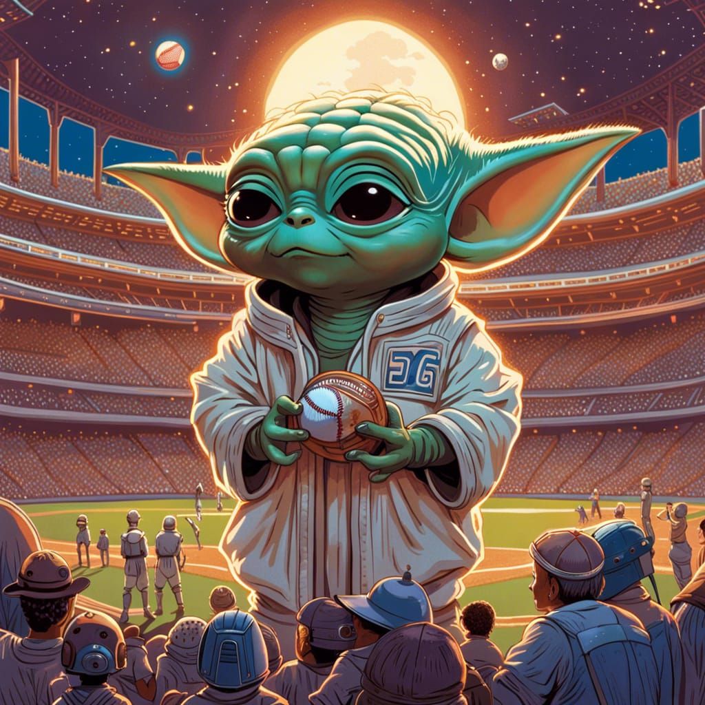 Alien Baseball Game in Studio Ghibli Style