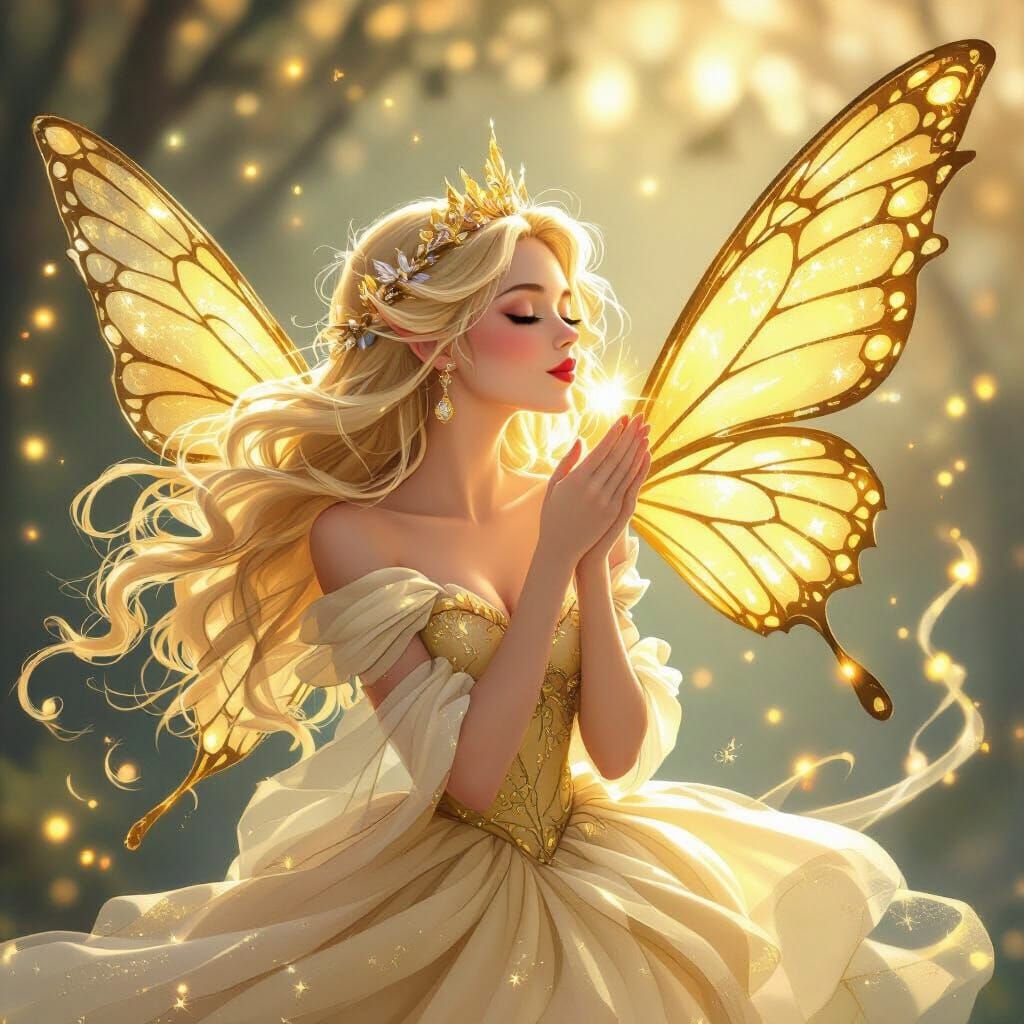 Fairy Godmother Bestowing a Kiss in Golden Hour Light