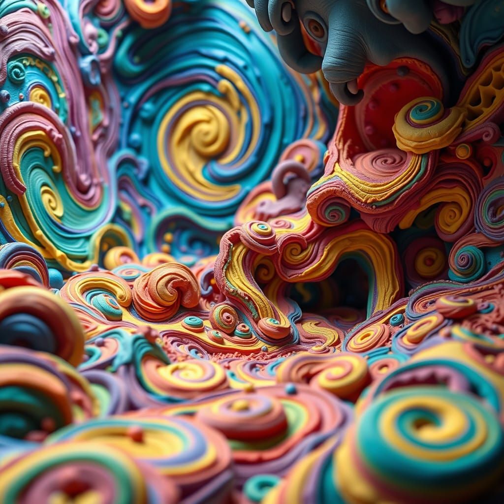 Dreamlike Play-Doh Realm in Vibrant, Constructivist Style