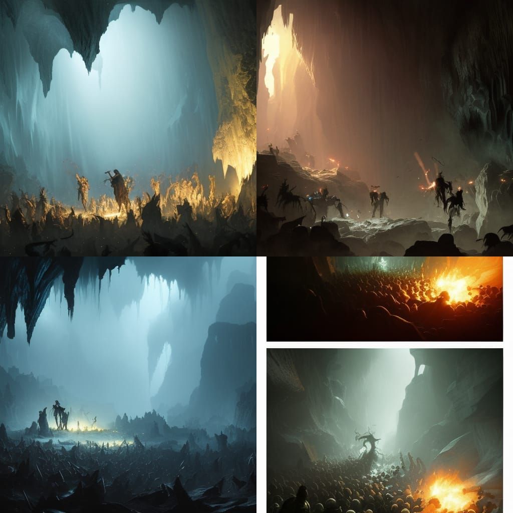 Epic Lich Battle in Dark Cave, Detailed Fantasy Art
