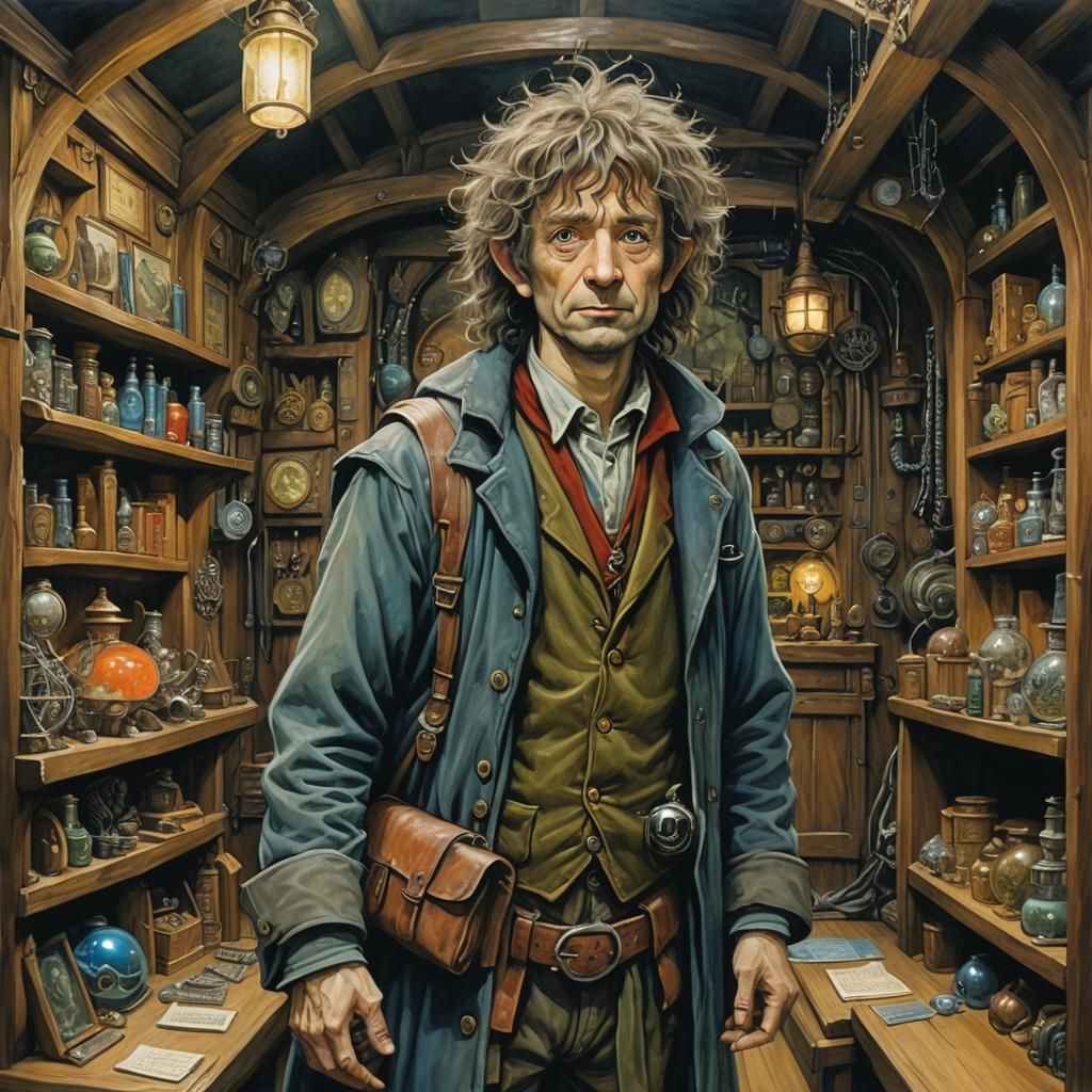 Cyberpunk Hobbit Museum in Oil Gouache Style