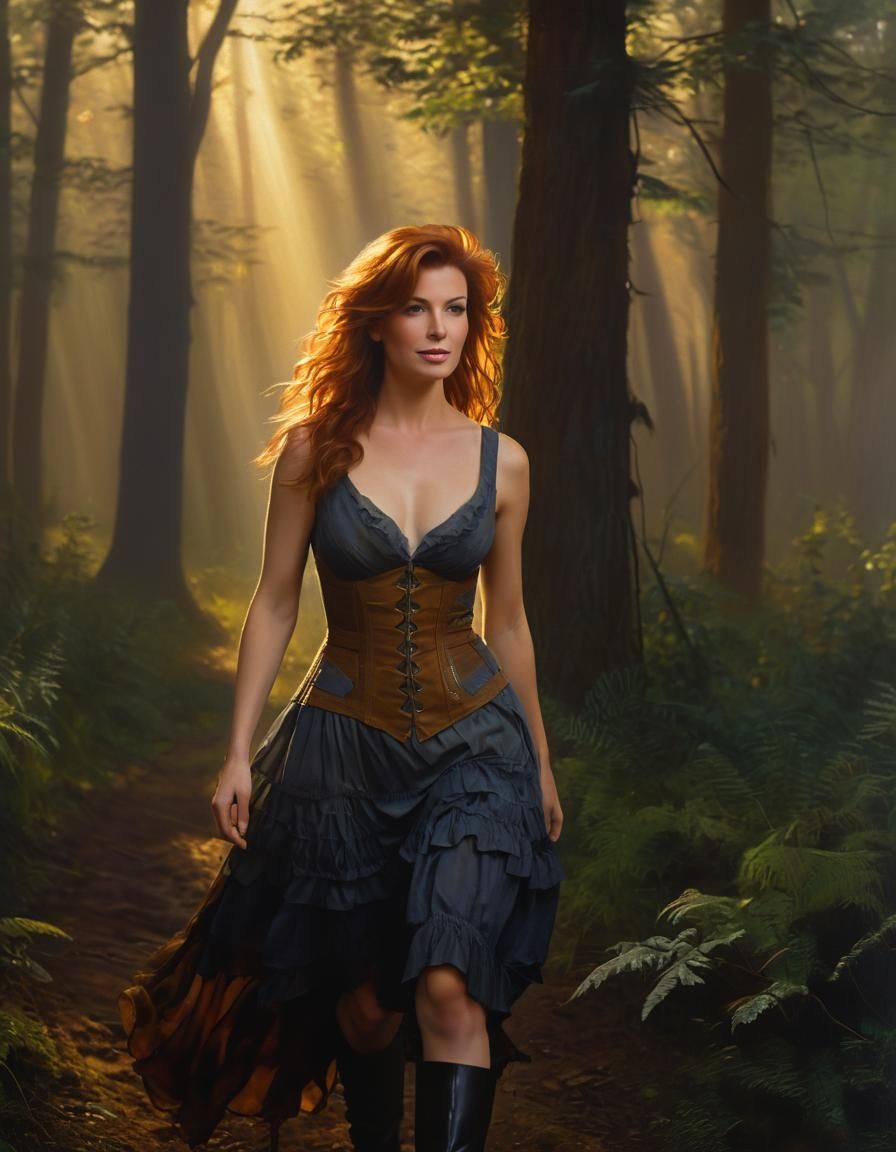 Woman in Misty Forest: Baroque Oil Painting