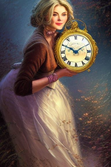 Melting Clock Held by Woman: Hyperdetailed Image