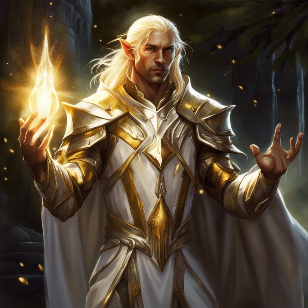 Golden Haired Elf with Magic Light, Fantasy Art