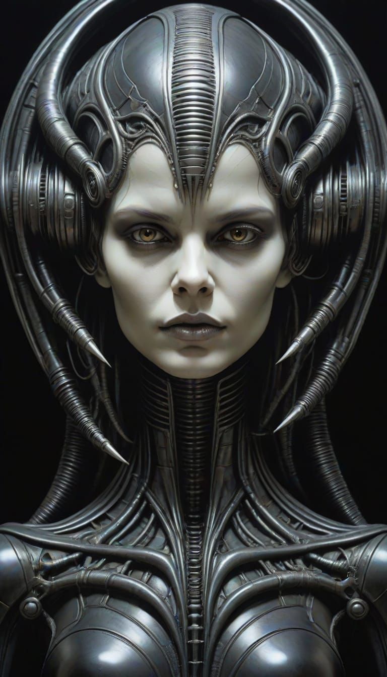 Alien Female Portrait in HR Giger Style