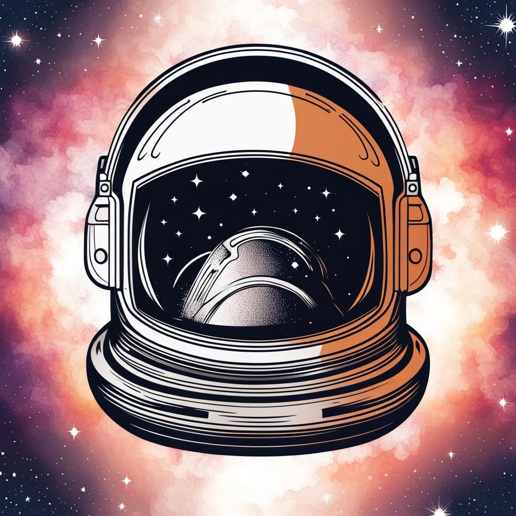 Astronaut Helmet in Space: 2D Digital Art