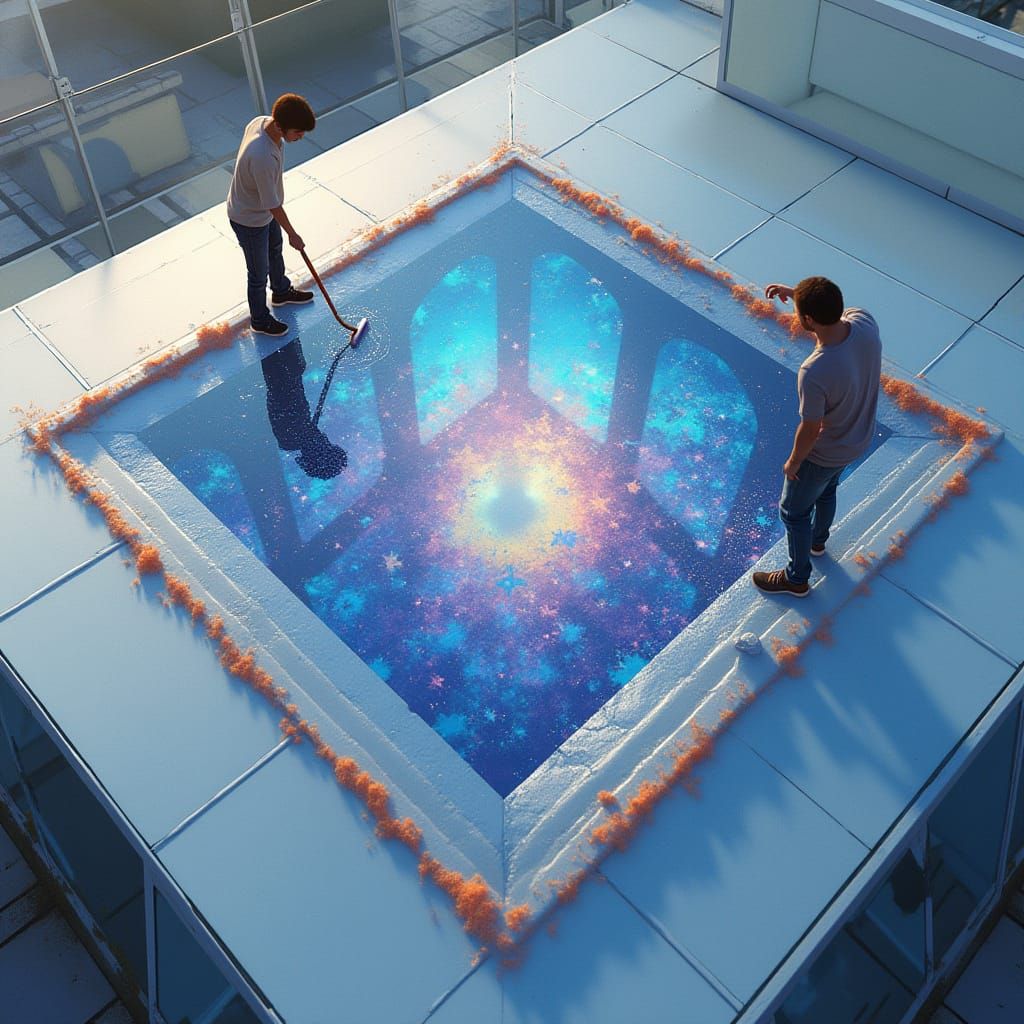 Sleek Glass Roof in Dreamlike Landscape