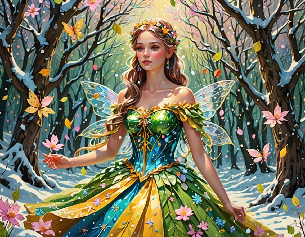 Spring Fairy Princess in Enchanted Forest: Pop Art Style