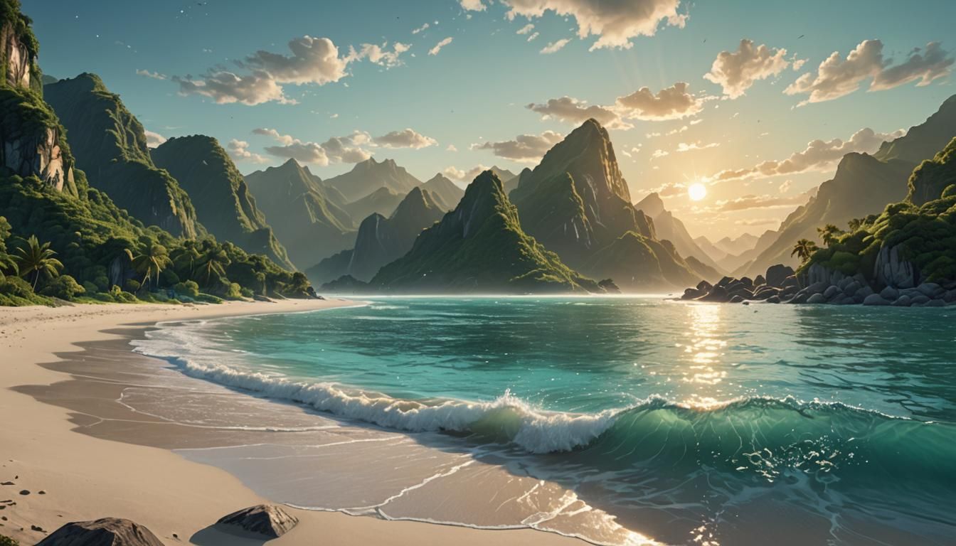 Majestic Mountains Meet Serene Sea at Dawn
