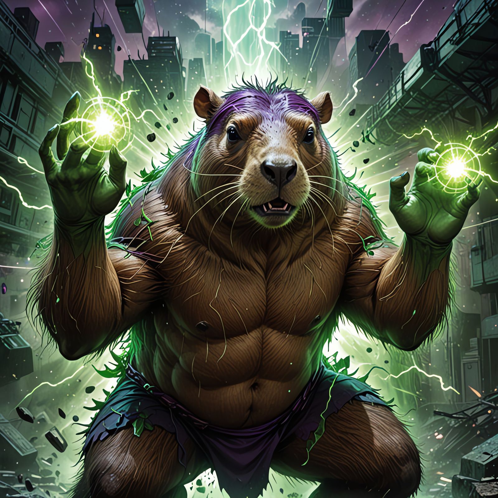 Hulk Capybara Smashes in Epic Comic Book Art