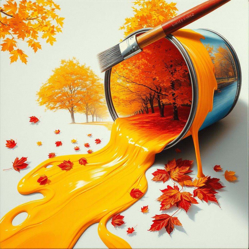 Autumn Landscape Spilling From Paint Can