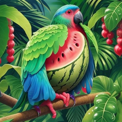 Watermelon Parrot Hybrid in Tropical Setting