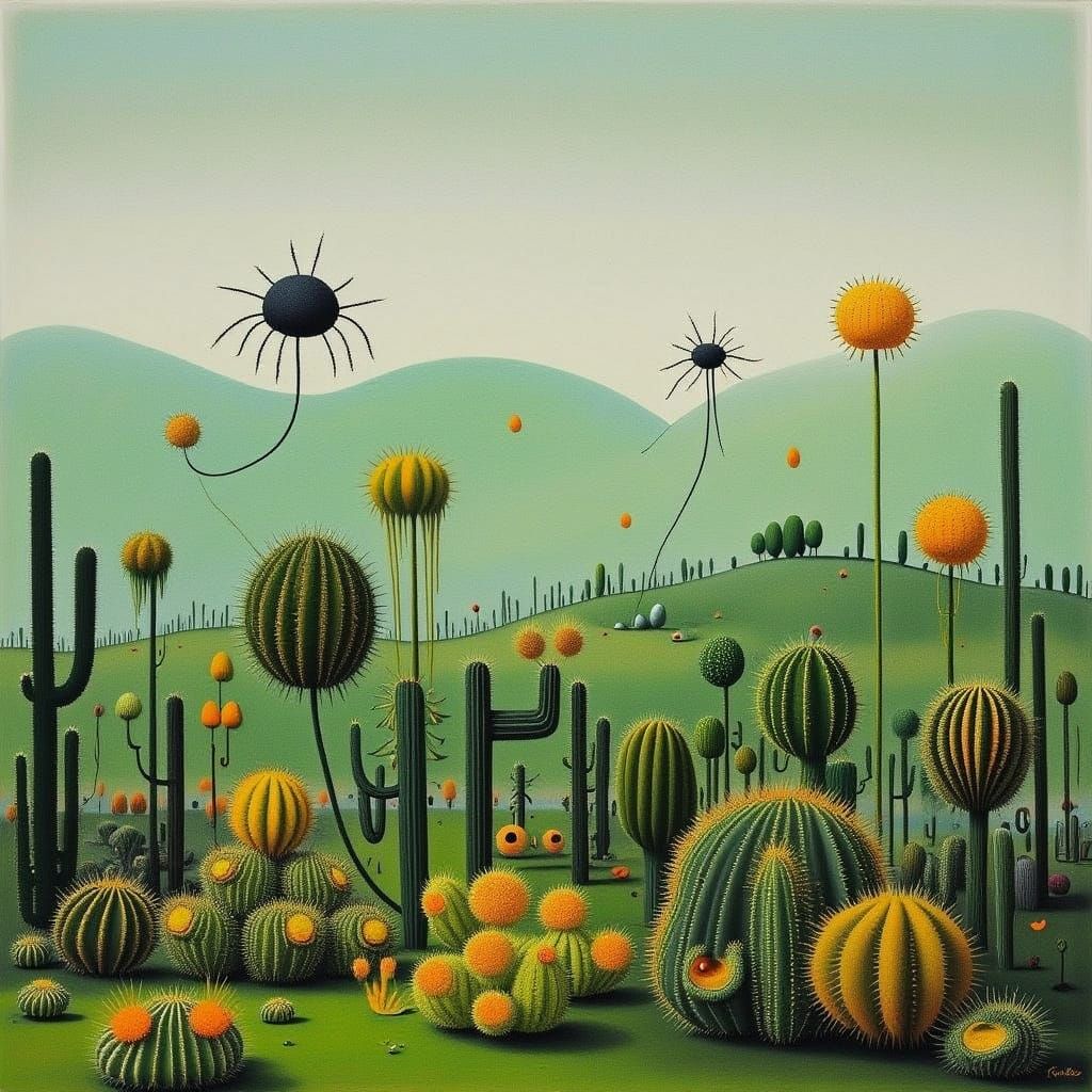 Ethereal Cactus Dreamscapes in Whimsical Watercolor Style