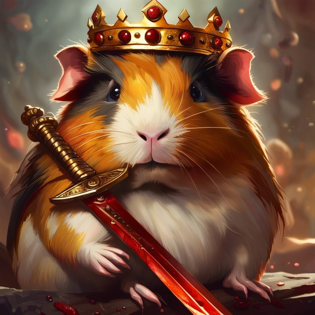 Crowned Guinea Pig with Sword in Fantasy Art Style