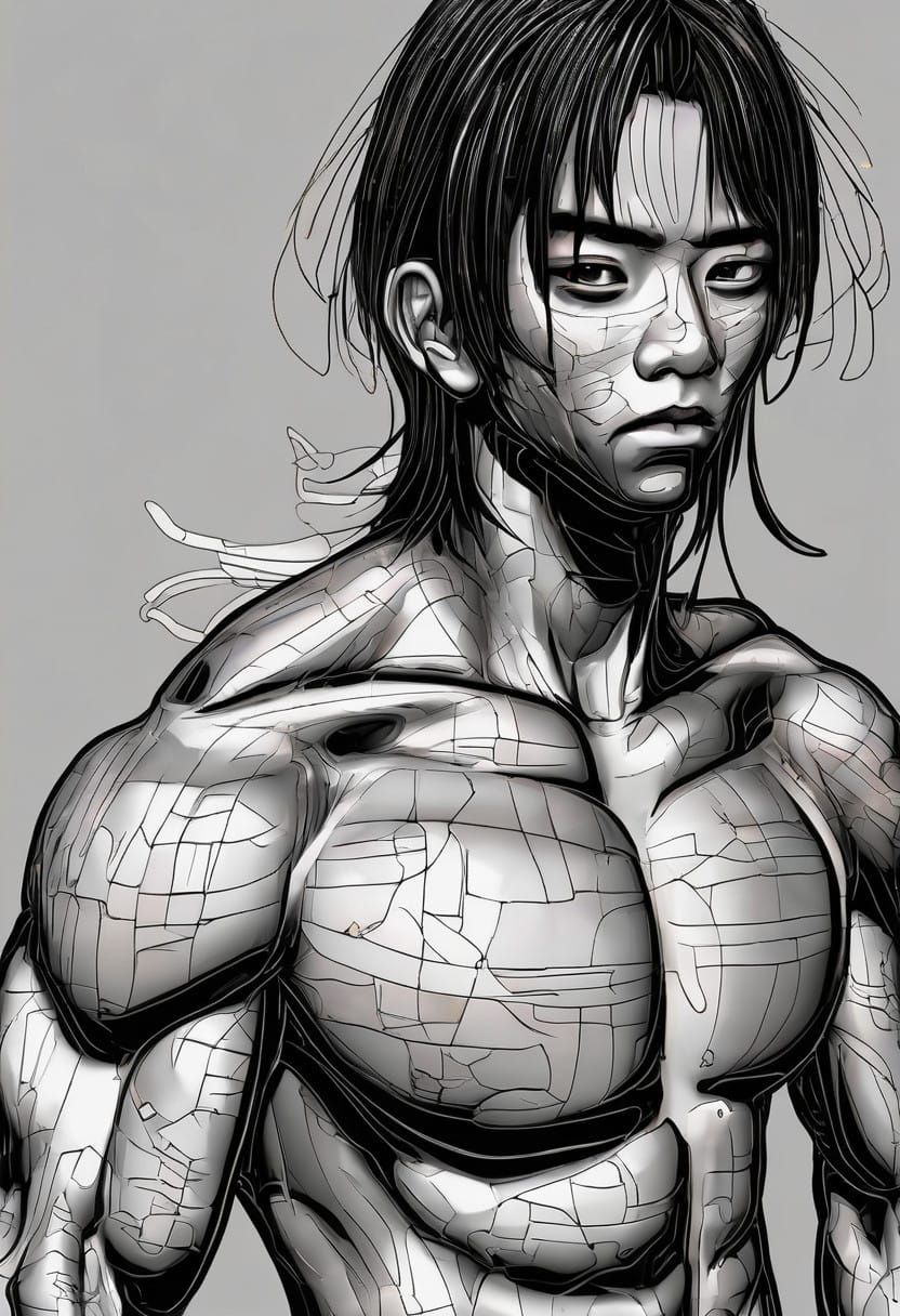 Muscular Athlete in Intense Workout, Inspired by 3D Anime Ar...