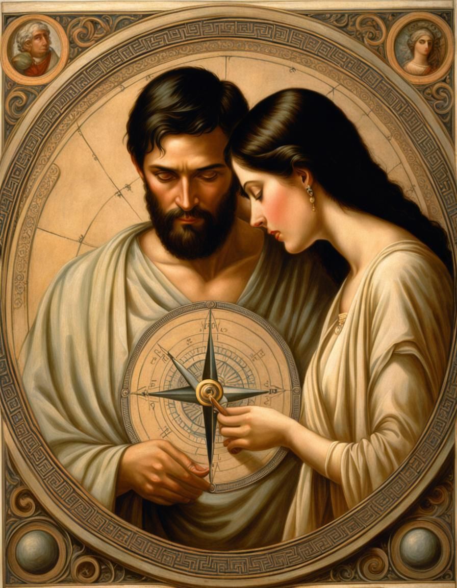 Ancient Greek Scholars Drawing Geometry in Pastel