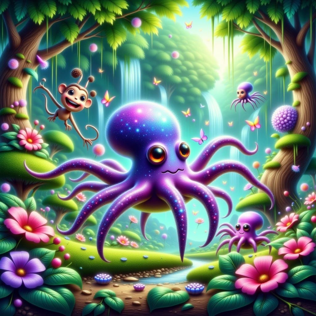 Surreal Jungle Scene in Whimsical Impasto Style