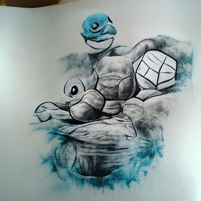 Detailed Ink Drawing of Squirtle Pokémon