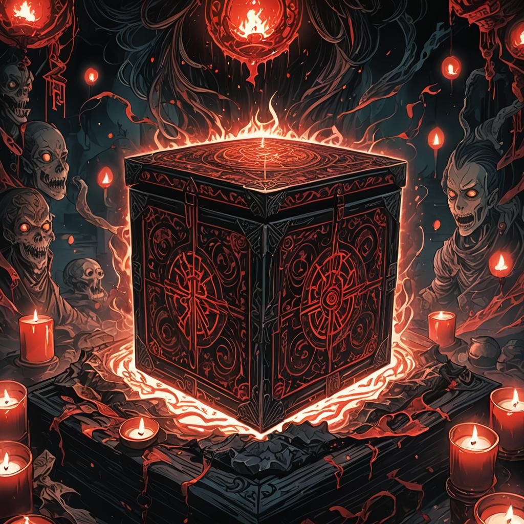 Ornate Box Devouring Human: Dark Fantasy Anime Art