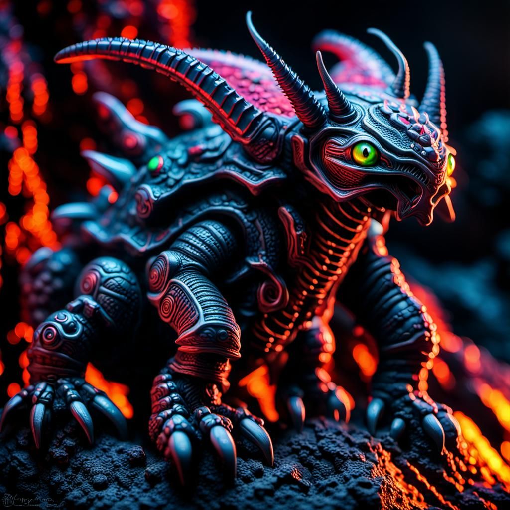 Detailed Macro Photograph of a Glowing Magcargo