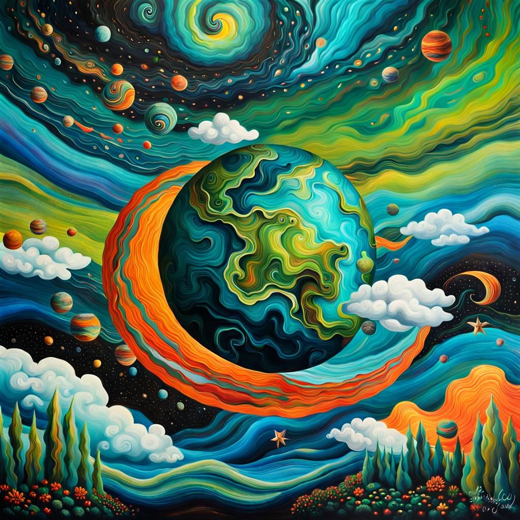 Earth from Space in a Surrealist Style