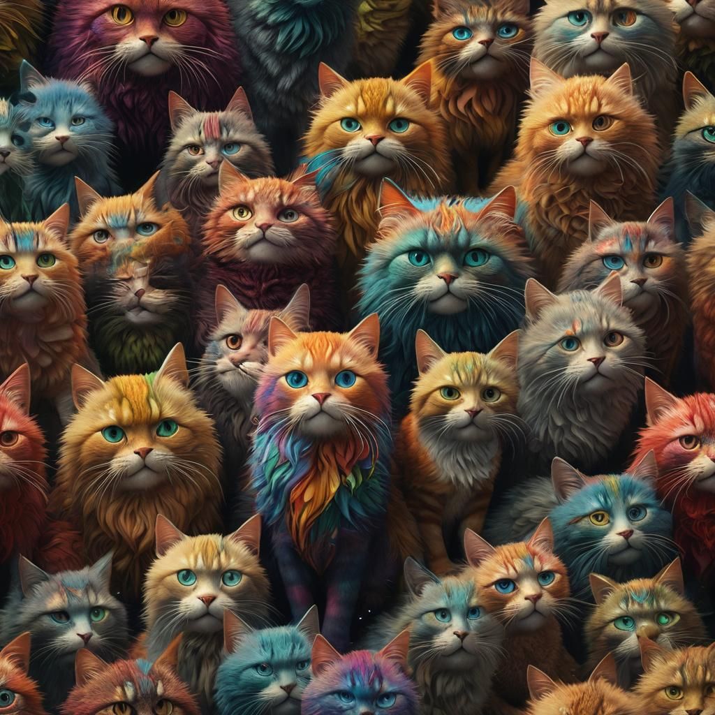 Rainbow Cat: Mythical Creature in Ornate Detail