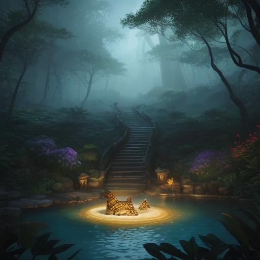 Mystical Forest Animals Gathered as Oil Painting