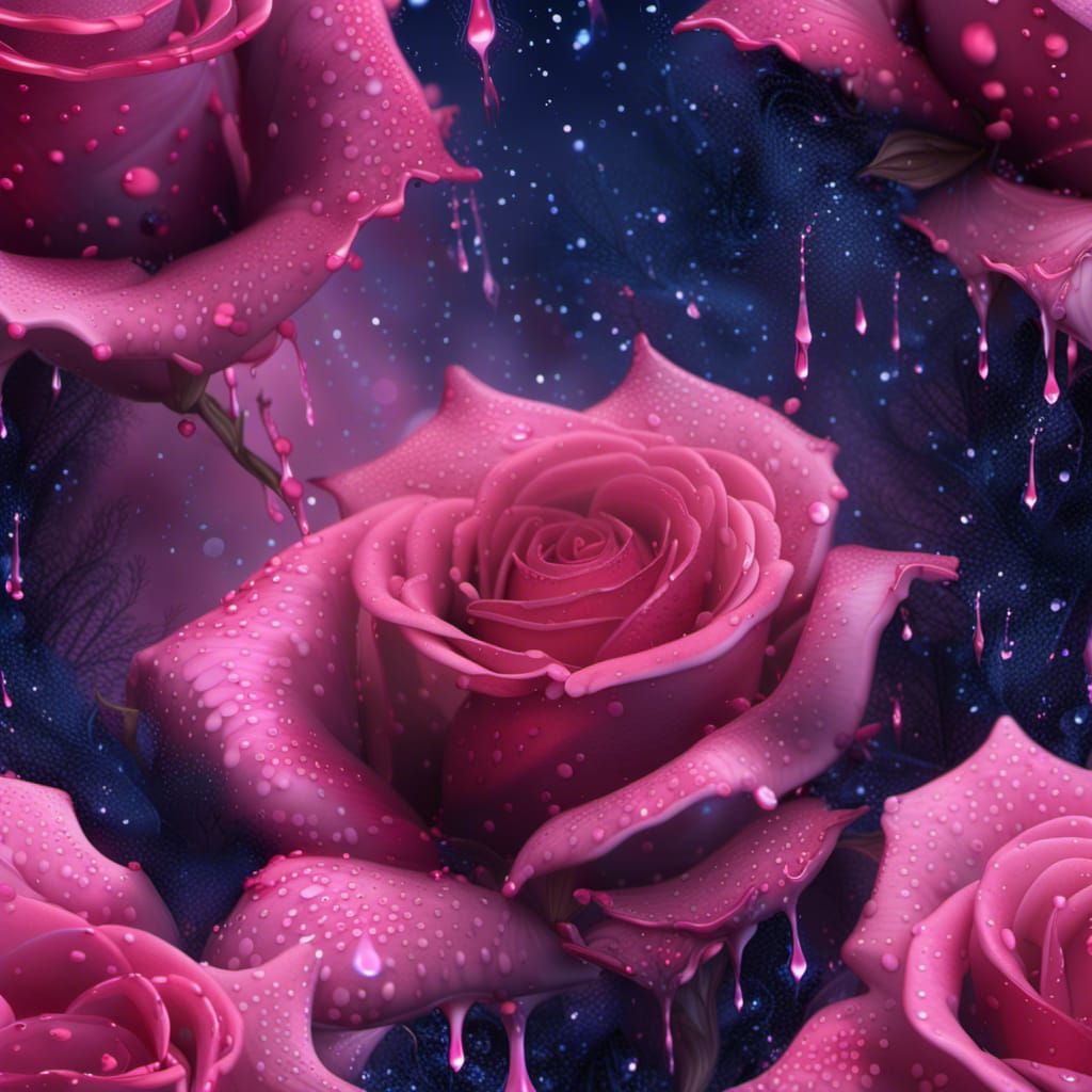 Sparkling Pink and Blue Rose Digital Painting