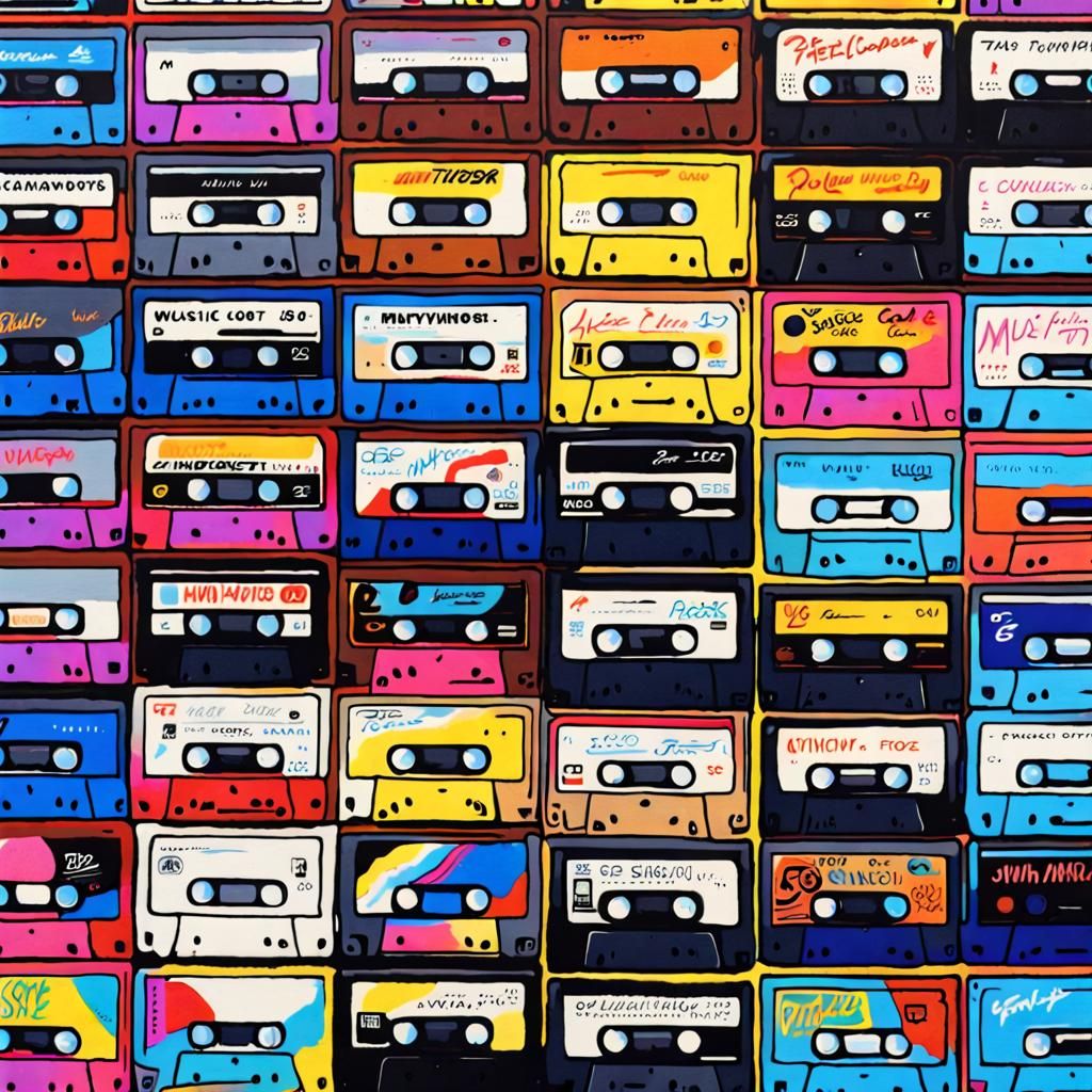1980s Music Store Cassette Wall in Impasto Style