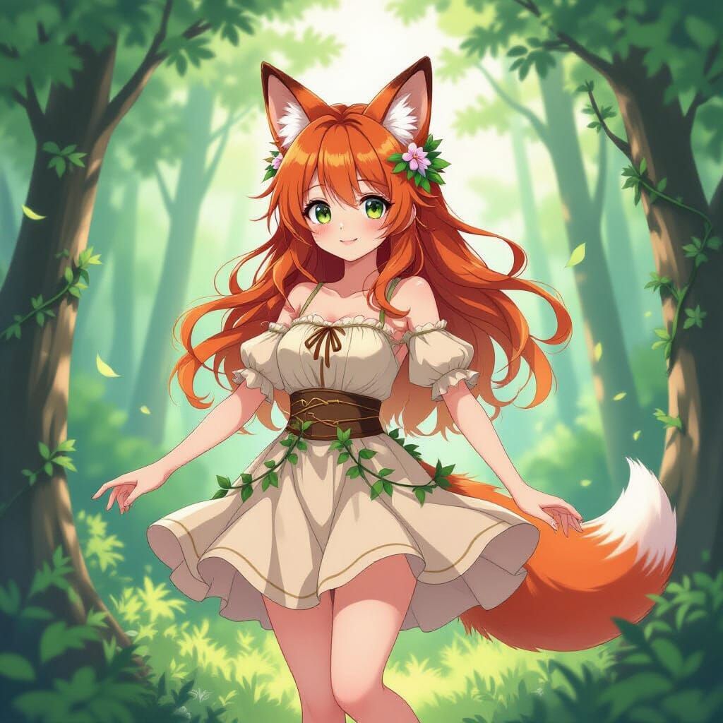 Fox Girl in Whimsical Forest, Anime Key Visual Style