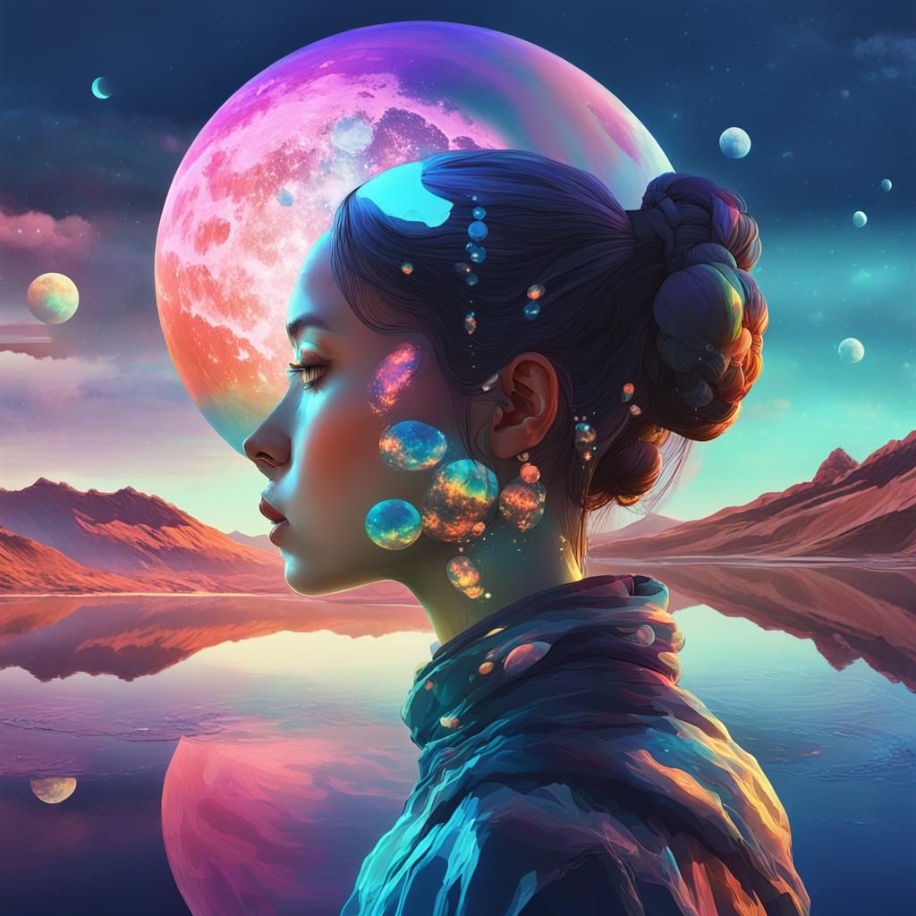 Double Exposure Portrait: Woman and Alien Planet