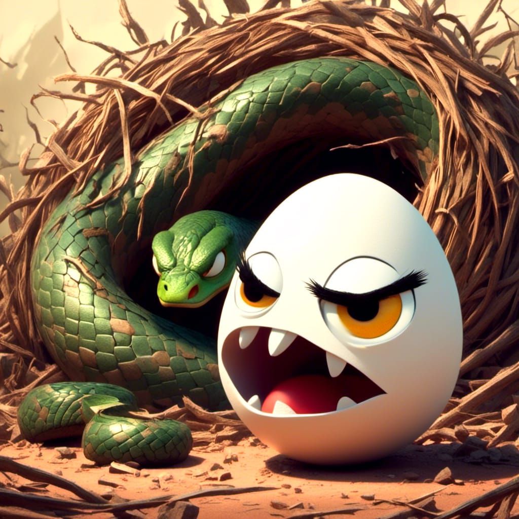 Furious Egg Confronts Snake Near Bird Nest