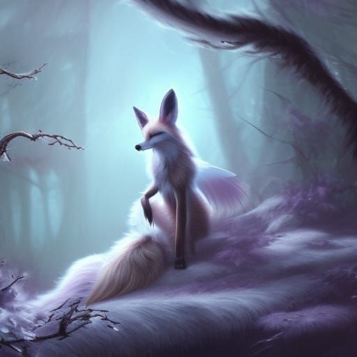 Ethereal Winged Fox with Antlers in Fantasy Art