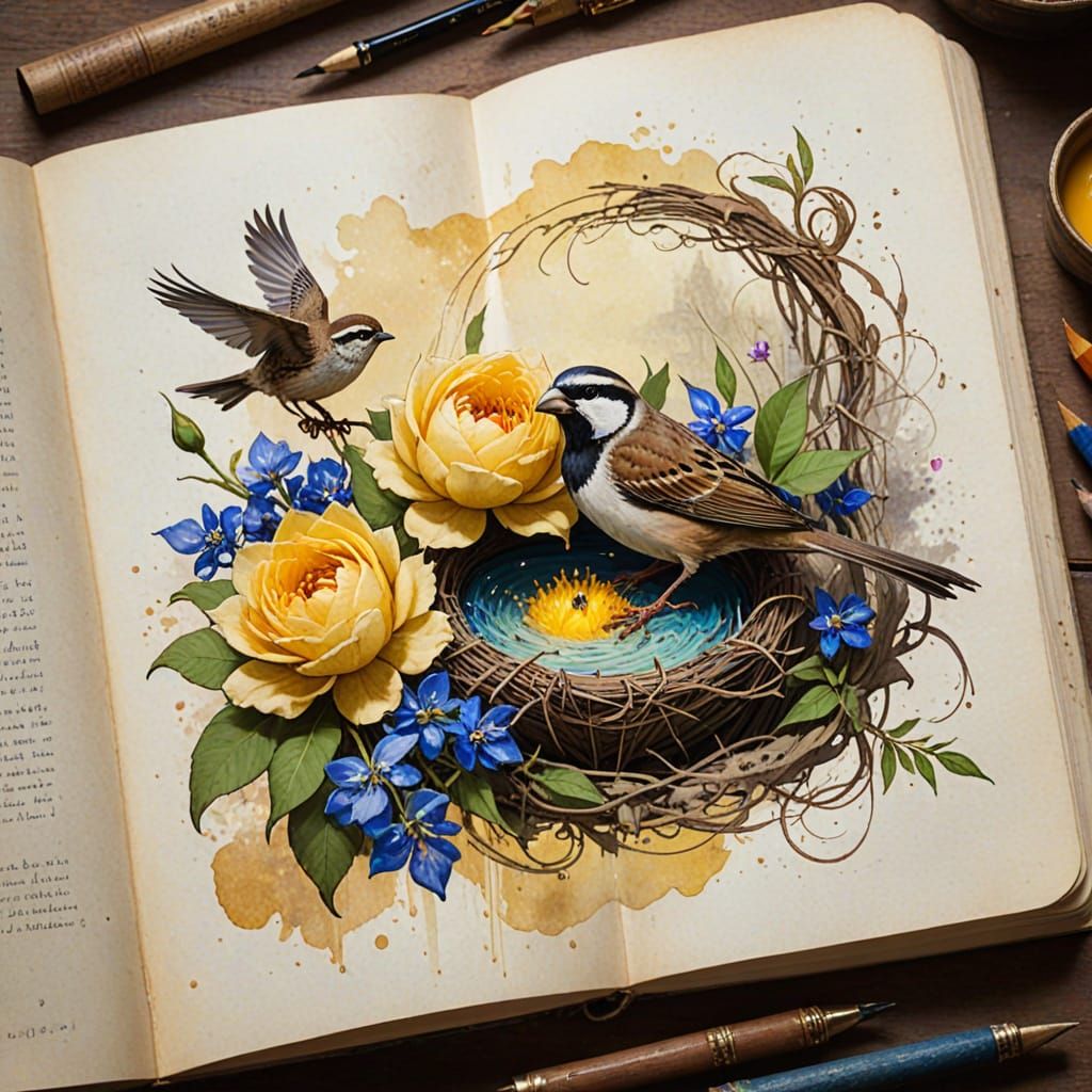 Surreal Floral Fantasy with a Sparkling Cosmic Nest