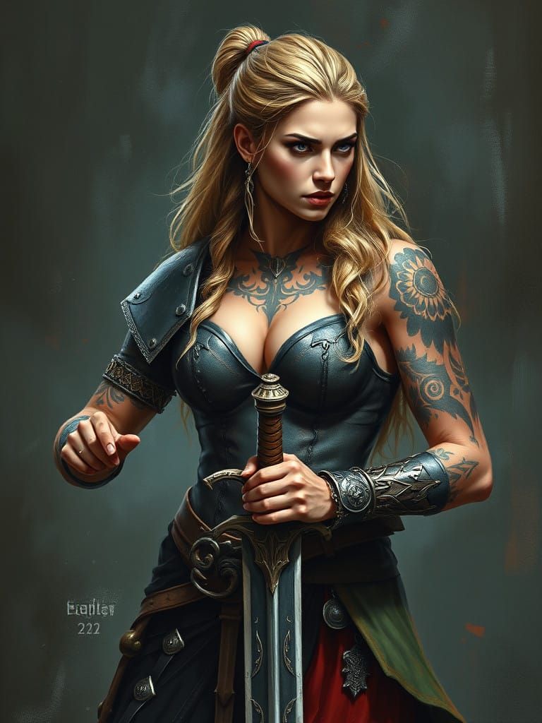 Viking Female Warrior in Acrylic Art