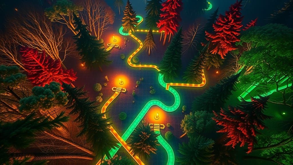 Neon Forest Path in Cyberpunk Style